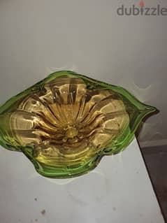 Glass fruit bowl green and yellow