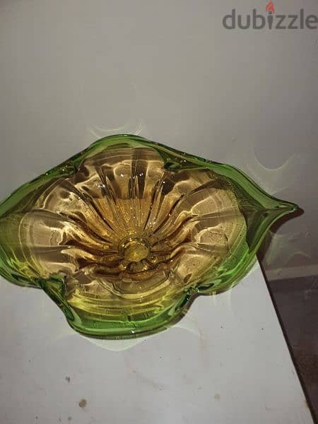 Glass fruit bowl green and yellow 0