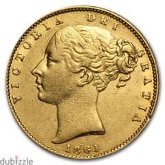 1861 Great Britain Gold Sovereign Coin (Authentic Victoria Shield) AU
