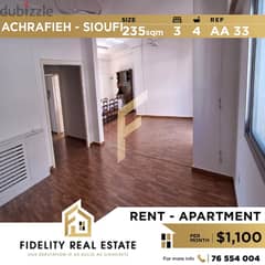 Apartment for rent in Achrafieh Sioufi AA33