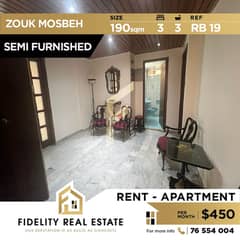 Semi furnished apartment for rent in Zouk MOSBEH RB19