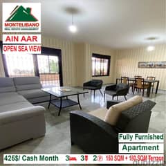 425$/Cash Month!! Apartment for rent in Ain Aar!! Open Sea View!! 0