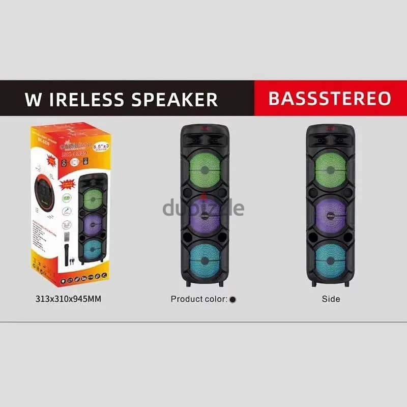 BLUETOOTH SPEAKER TRIPLE 8.5 INCH WITH WIRELESS MICROPHONE DR-8839 1