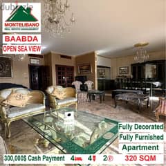 300,000$ Cash Payment!! Apartment for sale in Baabda!! Open Sea View!! 0