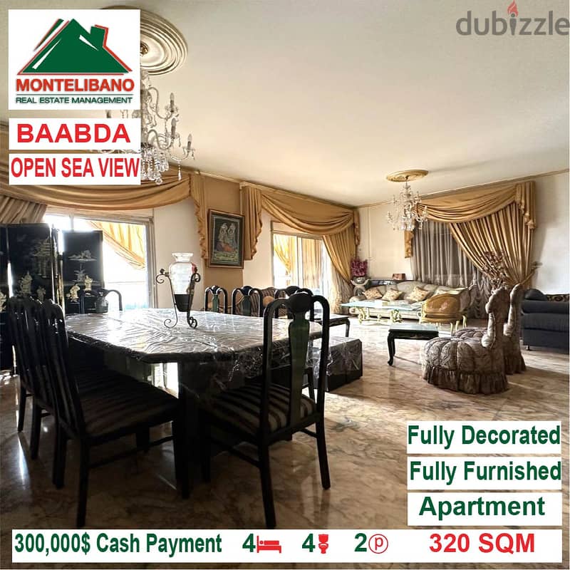 300,000$ Cash Payment!! Apartment for sale in Baabda!! Open Sea View!! 1