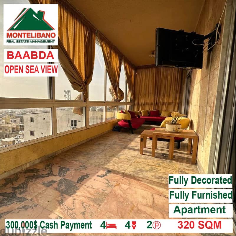 300,000$ Cash Payment!! Apartment for sale in Baabda!! Open Sea View!! 2