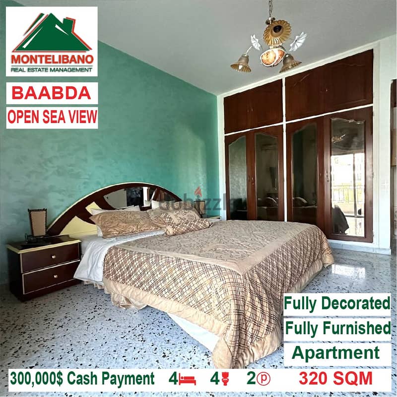 300,000$ Cash Payment!! Apartment for sale in Baabda!! Open Sea View!! 3