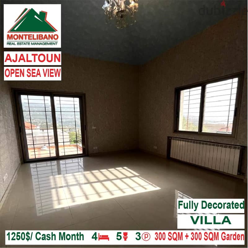 1250$/Cash Month!! Villa For Rent In Ajaltoun!! Open Sea View!! 1