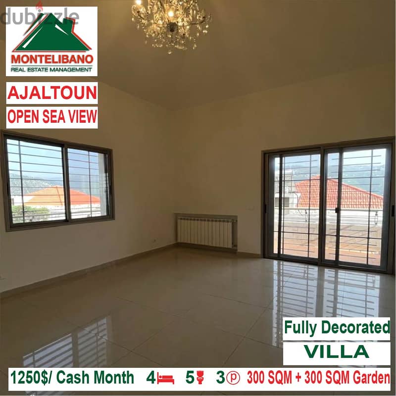 1250$/Cash Month!! Villa For Rent In Ajaltoun!! Open Sea View!! 4