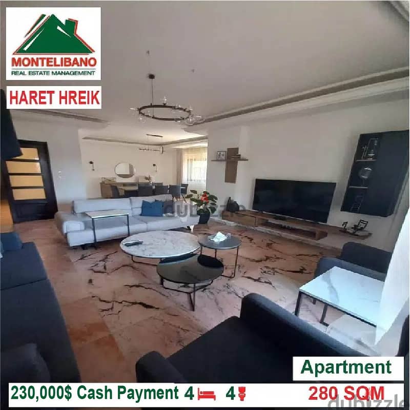 230000$!! Apartment for sale located in Haret Hreik 1