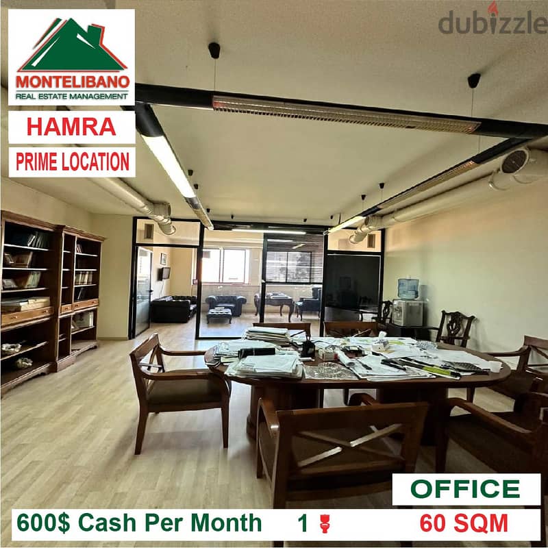 600$!! Prime Location Office for rent located in Hamra 2