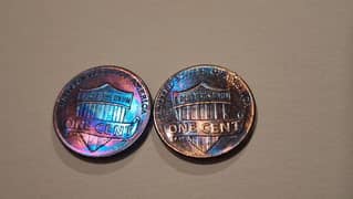 2013 , 2017 d,  Shield Penny and 1994 d lincoln penny "rainbow color"