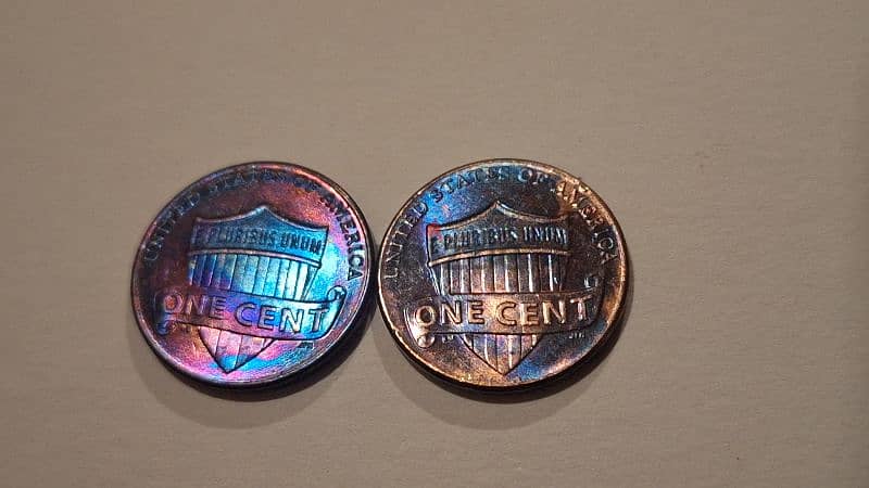 2013 , 2017 d,  Shield Penny and 1994 d lincoln penny "rainbow color" 0