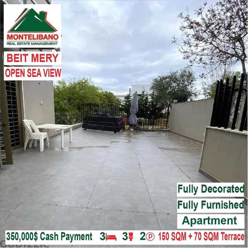 350,000$ Cash Payment! Apartment for sale in Beit Mery! Open Sea View! 1