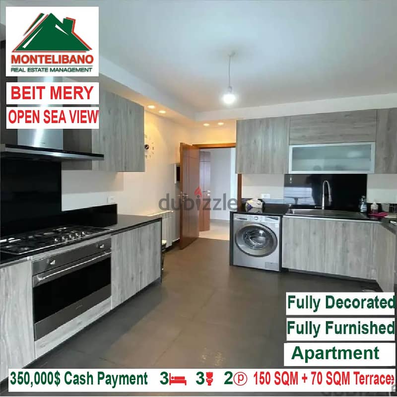 350,000$ Cash Payment! Apartment for sale in Beit Mery! Open Sea View! 7