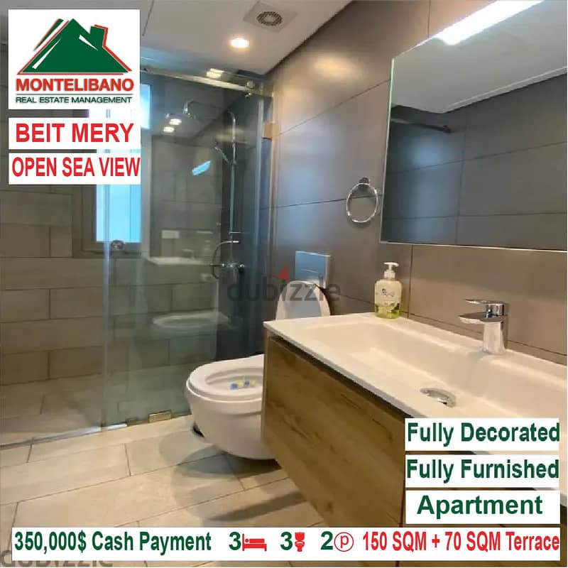 350,000$ Cash Payment! Apartment for sale in Beit Mery! Open Sea View! 8