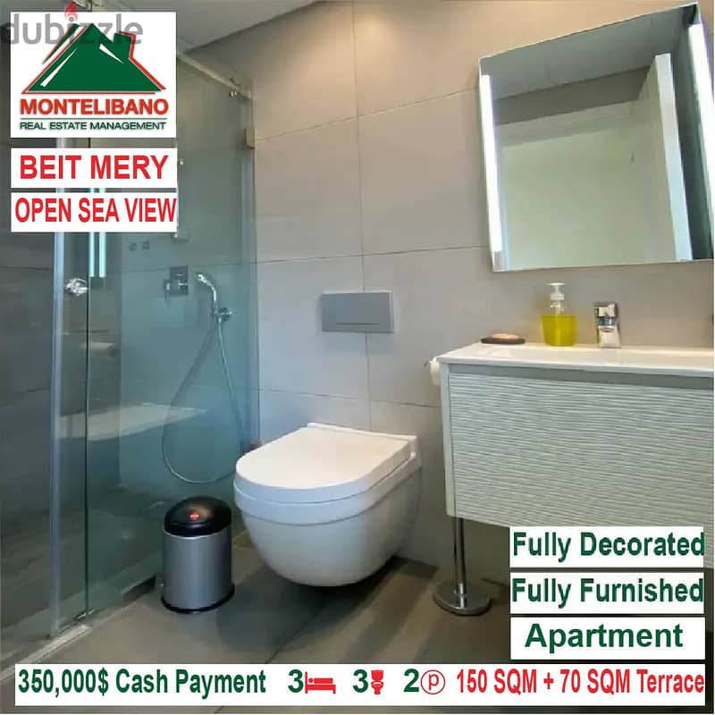 350,000$ Cash Payment! Apartment for sale in Beit Mery! Open Sea View! 9
