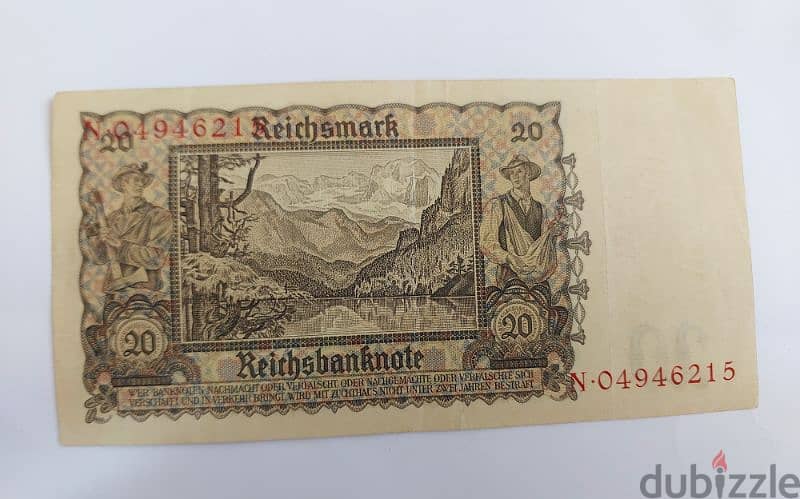 Nazi German Hilter Banknote very fine WW2عملة ورقية الماني نازي 1
