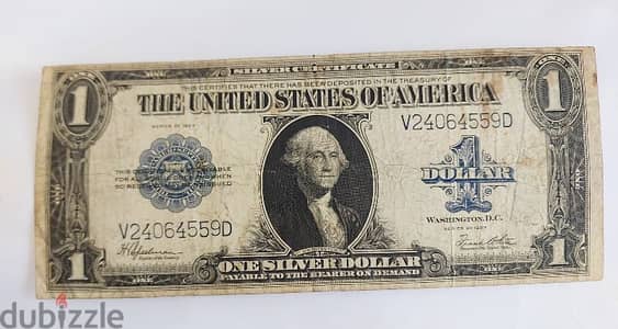 USA Large Silver One USD Banknote 1923. Fine Status