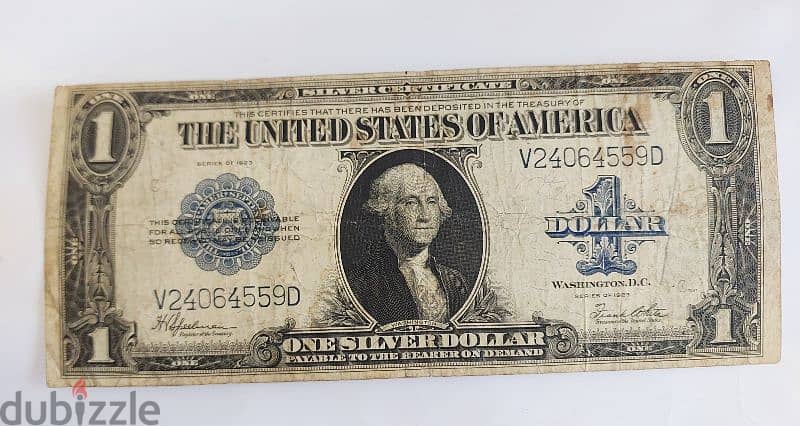 USA Large Silver One USD Banknote 1923. Fine Status 0