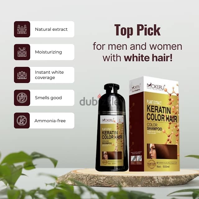 Mokeru Keratin Hair Dye Shampoo, White Hair Color Dye, 500ml 1