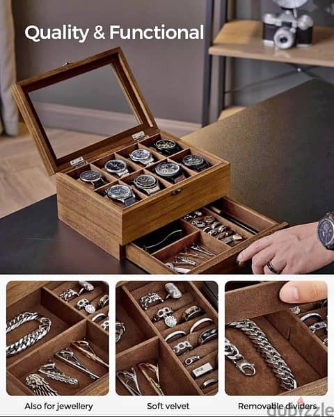 SONGMICS Watch Box with 8 Slots, 2-Tier Wood Watch Case 1