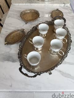 set of 6 Coffee cups + tray + 2 ashtrays + 1 bottle stand
