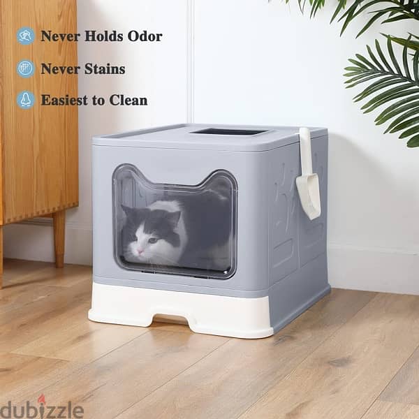 Bolux Foldable Cat Litter Box with Lid, Extra Large with Scoop 3