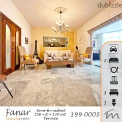 Fanar | Semi Furnished 250m² + 130m² Terrace | 3 Bedrooms Apartment