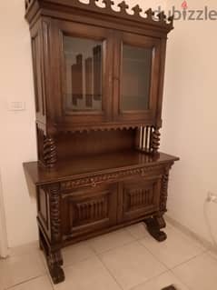 Beautiful antique Spanish wood glass cabinet 0