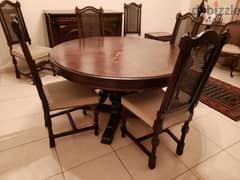 Dining room table with chairs. Antique Spanish wood. 0