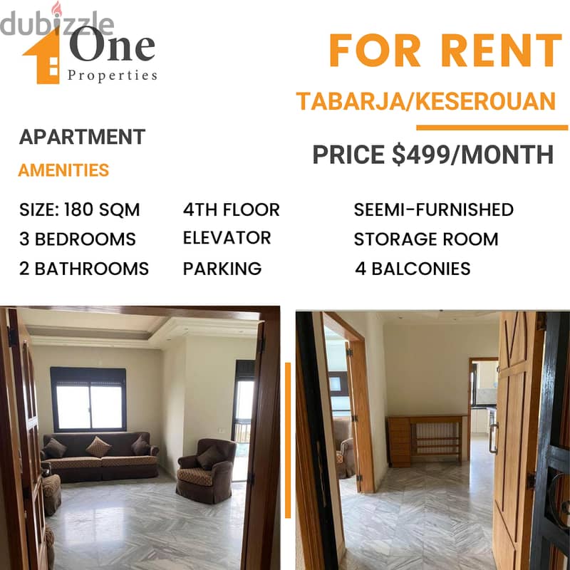 Apartment for rent, semi-furnished, in excellent condition in TABARJA 0