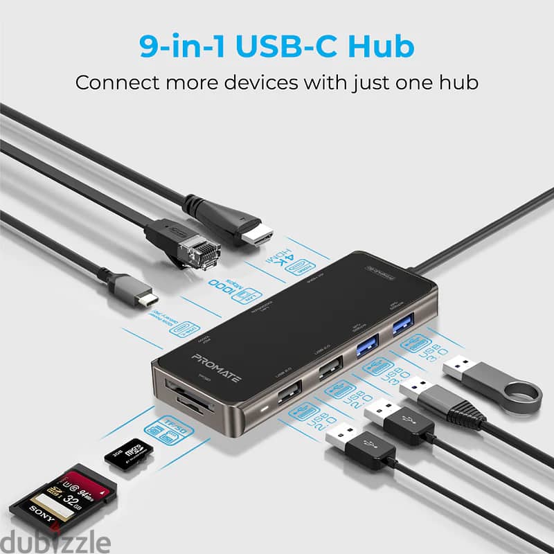 Promate 100w 9 in 1 PrimeHub-Go USB-C Hub 2