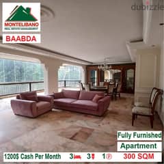 1200$!!! Fully Furnished Apartment for rent located in Baabda