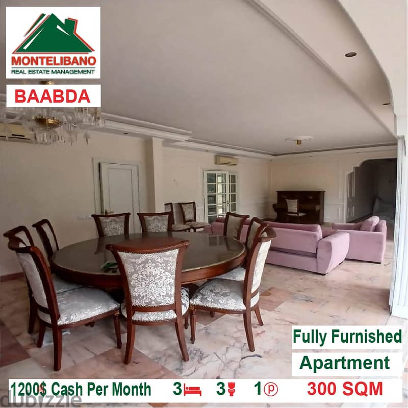 1200$!!! Fully Furnished Apartment for rent located in Baabda 1