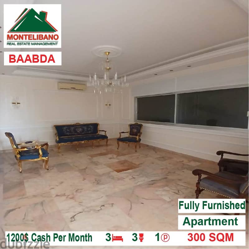 1200$!!! Fully Furnished Apartment for rent located in Baabda 3