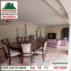 1000$!! Apartment for rent located in Baabda