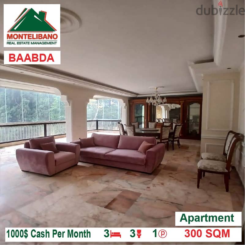1000$!! Apartment for rent located in Baabda 1