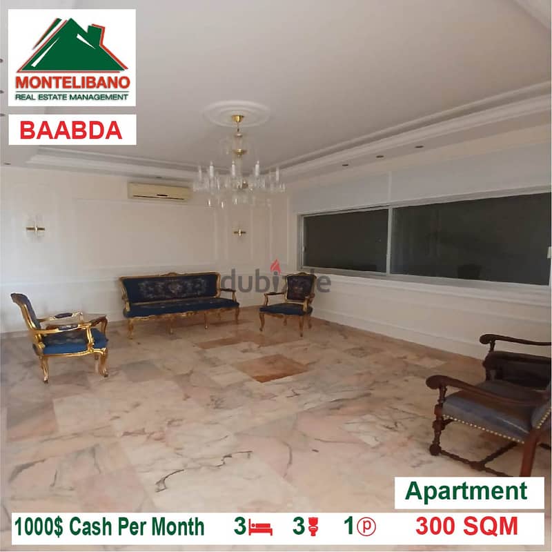 1000$!! Apartment for rent located in Baabda 3
