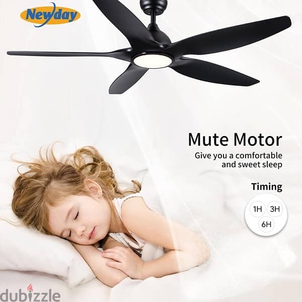 Newday 60 inch Black Ceiling Fan with Light Remote Control 1
