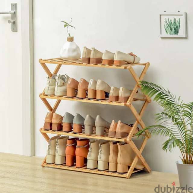 4-Layer Bamboo Shoes Rack, Foldable Shoe Stand Organizer 0