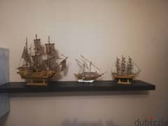 3 handcrafted wooden boat ships
