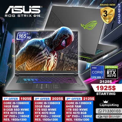 ASUS ROG STRIX G16 CORE i9-13980HX RTX 4070 165HZ 16" GAMING LAPTOP