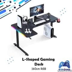 L-Shaped 160CM Gaming Desk Rgb With Cup Holder & Headset Holder