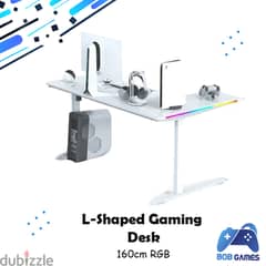L-Shaped 160CM Gaming Desk Rgb With Cup Holder & Headset Holder