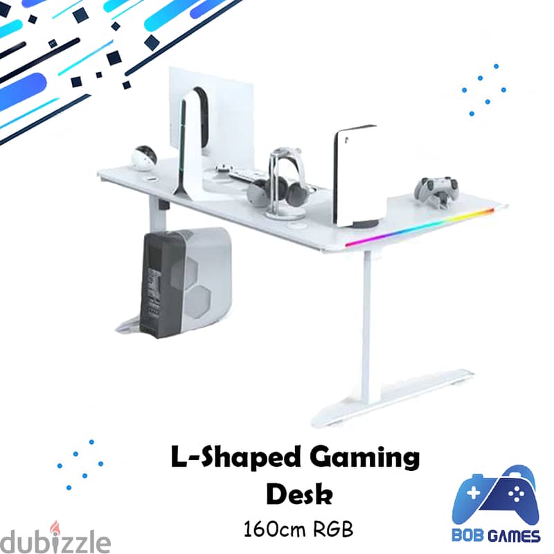 L-Shaped 160CM Gaming Desk Rgb With Cup Holder & Headset Holder 0