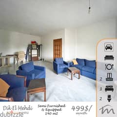 Dik El Mehdi | Semi-Furnished 2 Bedrooms Apart | Balcony | Parking Lot