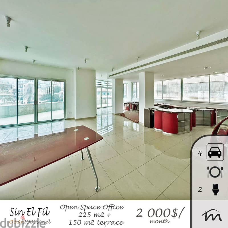 Sin El Fil | High End 225m² + 150m² Terrace Office | 4 Parking Spots 0