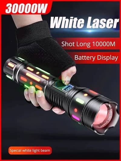 30000W LED Flashlights Zoom Waterproof 10KM Aluminum Torch 10000mAh