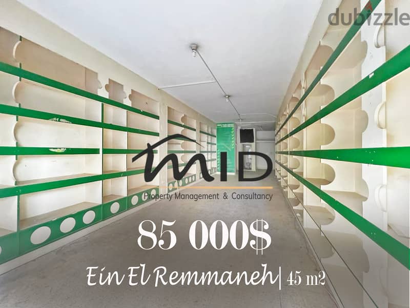 Ain El Remmeneh | 45m² Shop | Open Space | Title Deed 1